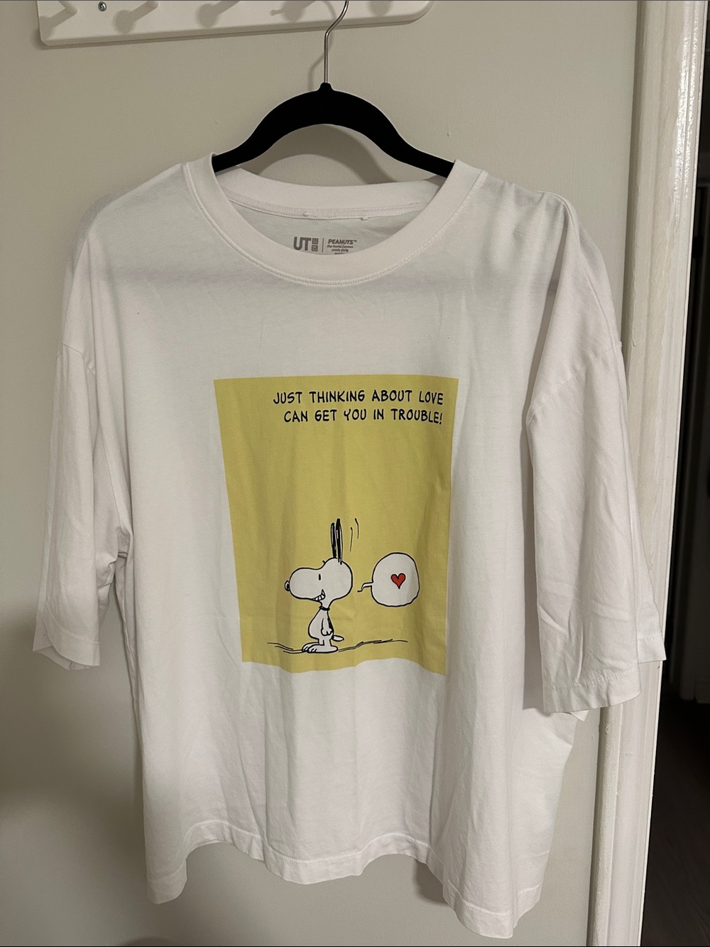 Uniqlo White Graphic Tee with Yellow Snoopy Panel